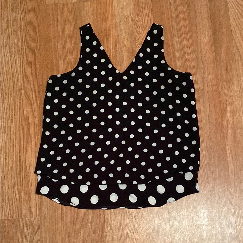 Black Polka Dot V-Neck Tank Top